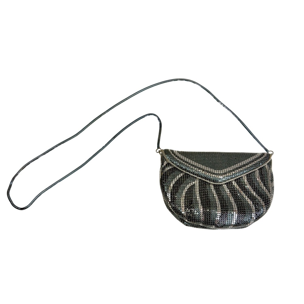VTG La Regale LTD Silver Gunmetal Mesh Stripe Crossbody Evening Bag Glam Party